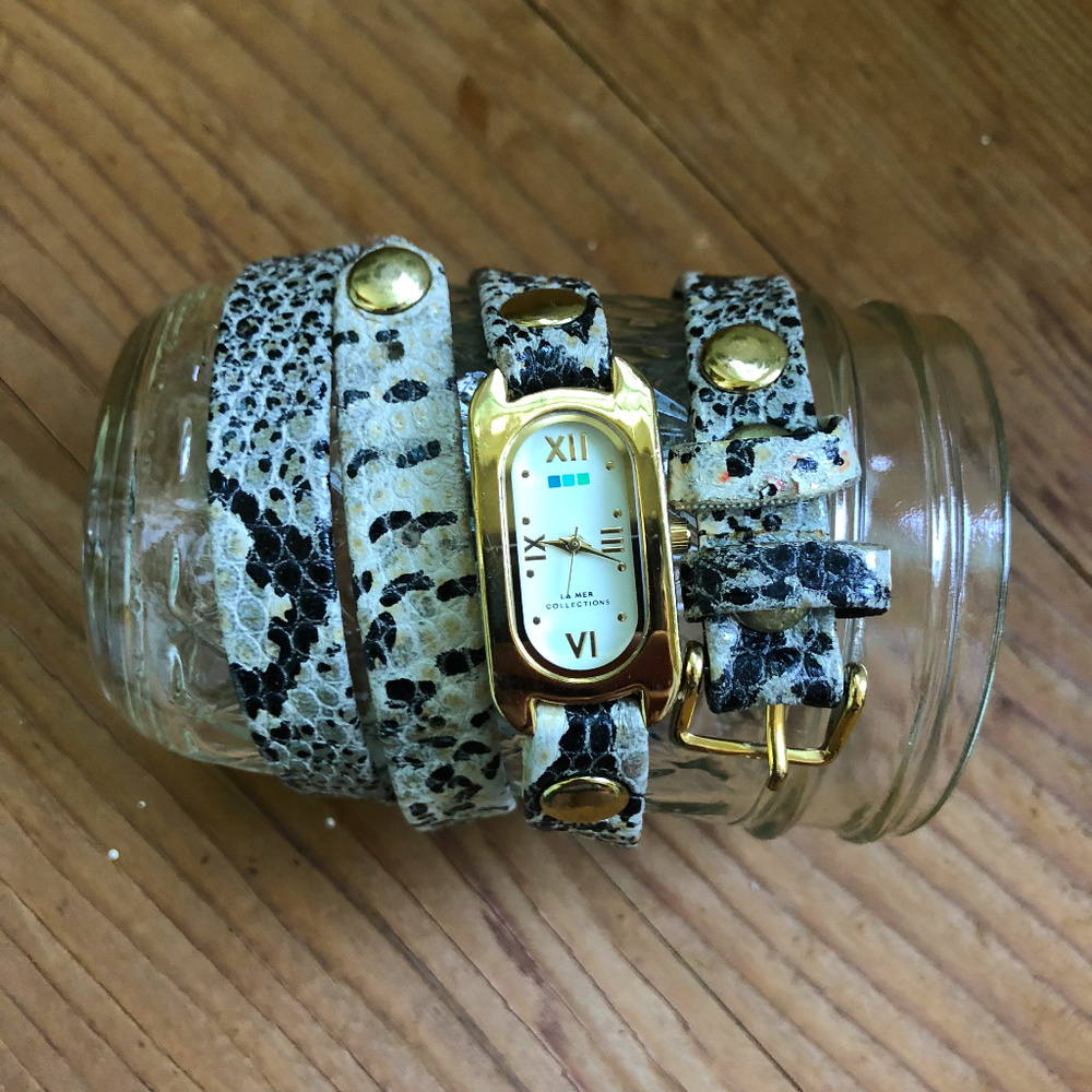 La Mer Collections snakeskin wrap watch